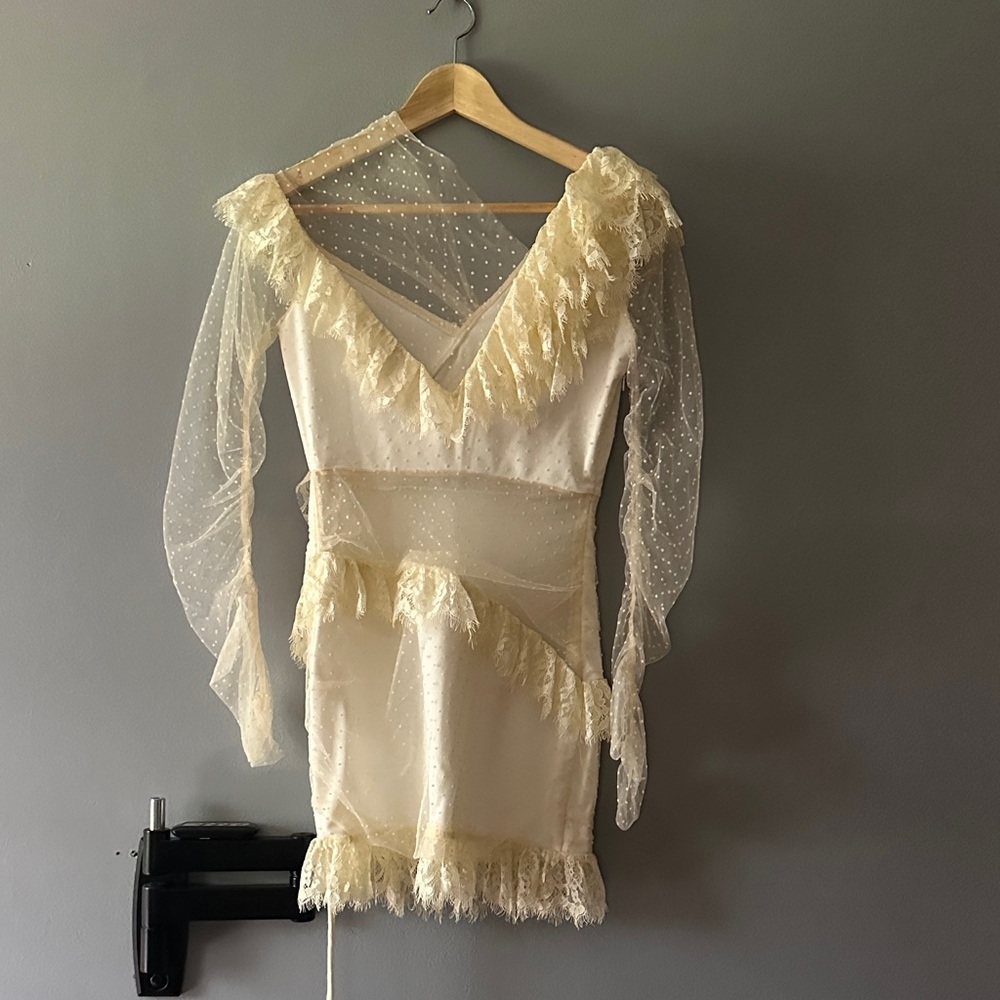 Bridal Cream Sheer Dress w Fringe Details